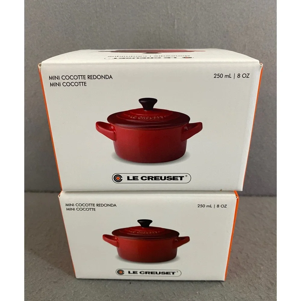 Le Creuset Set of 2 Mini Round Cocotte 8oz Cobalt Blue Stoneware PG1160-10 NEW